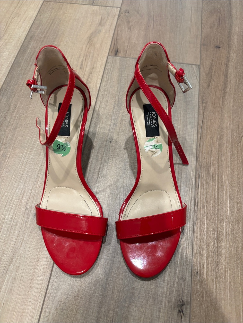 Jones New York Red Patent Open-Toe Ankle-Strap Heels Size 9.5